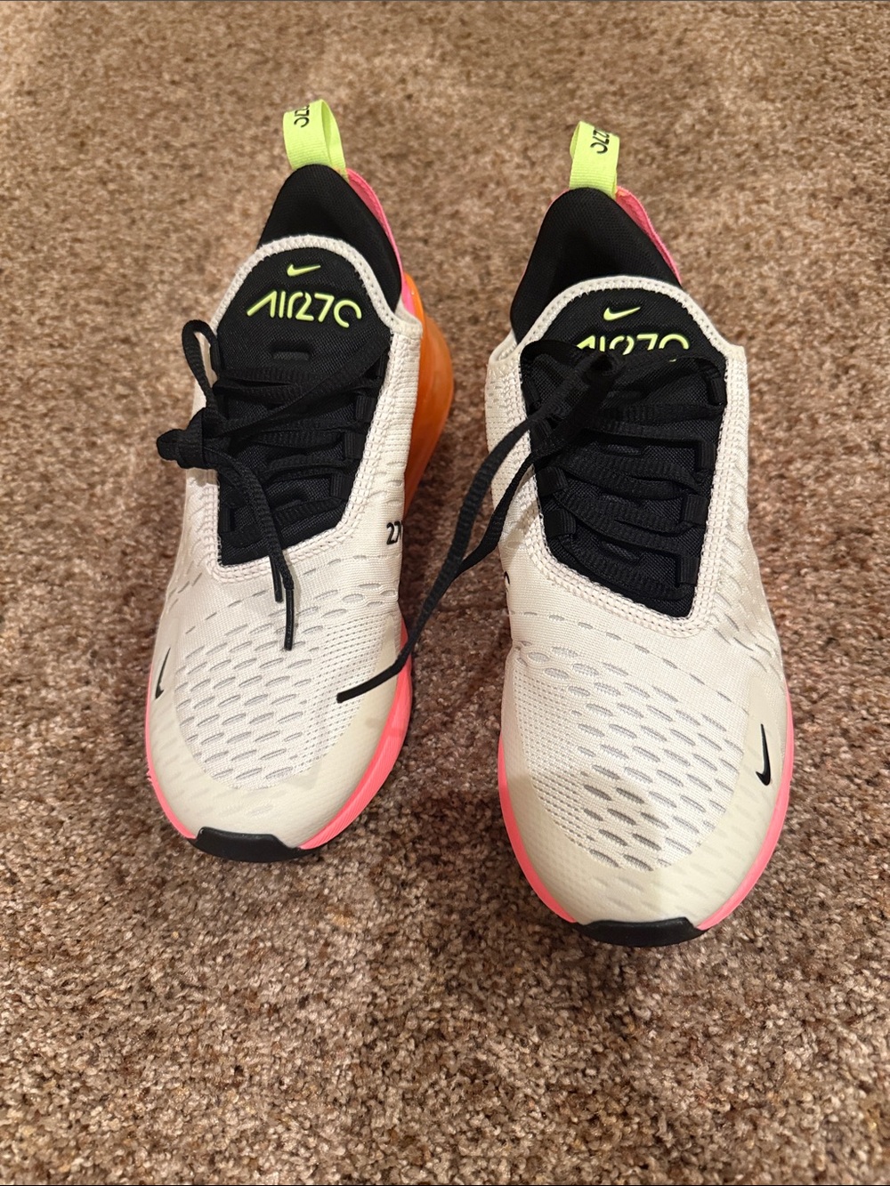 Nike Air Max 270 Cream/Black with Pink & Yellow Accents